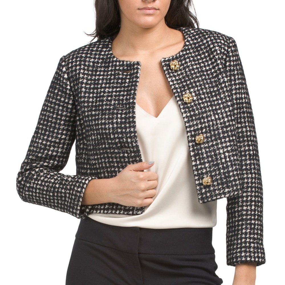 St. John Houndstooth Wool Blend Jacket - NWT - Size 16 - MSRP $1,295